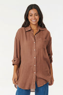 Camisa Rip Curl Holiday Lino Marrón