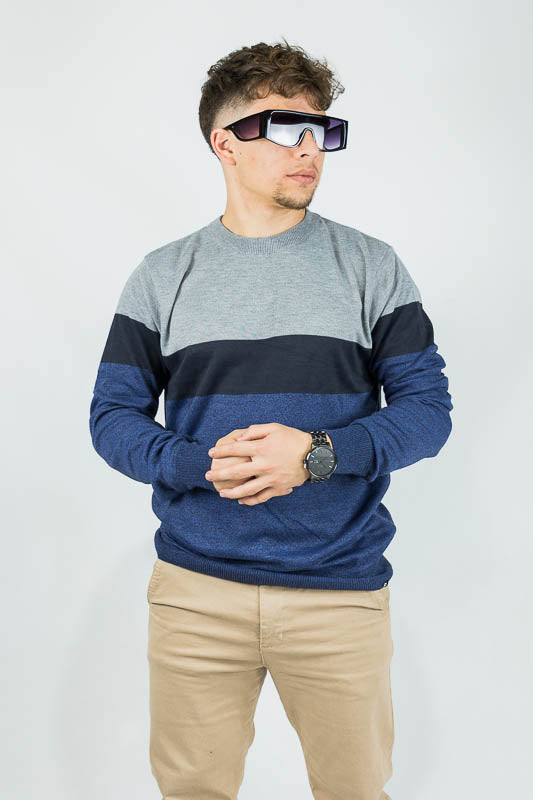 Sweater Ocn H Stripe Navy Gris Azul