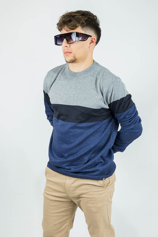 Sweater Ocn H Stripe Navy Gris Azul