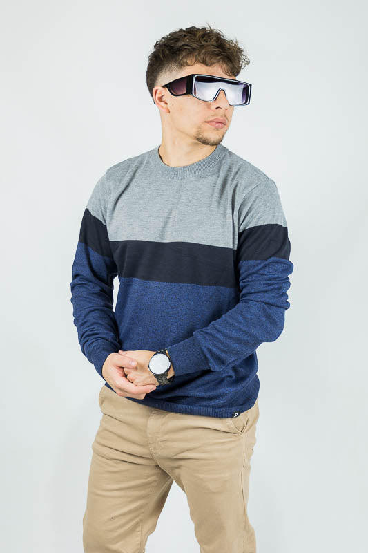 Sweater Ocn H Stripe Navy Gris Azul