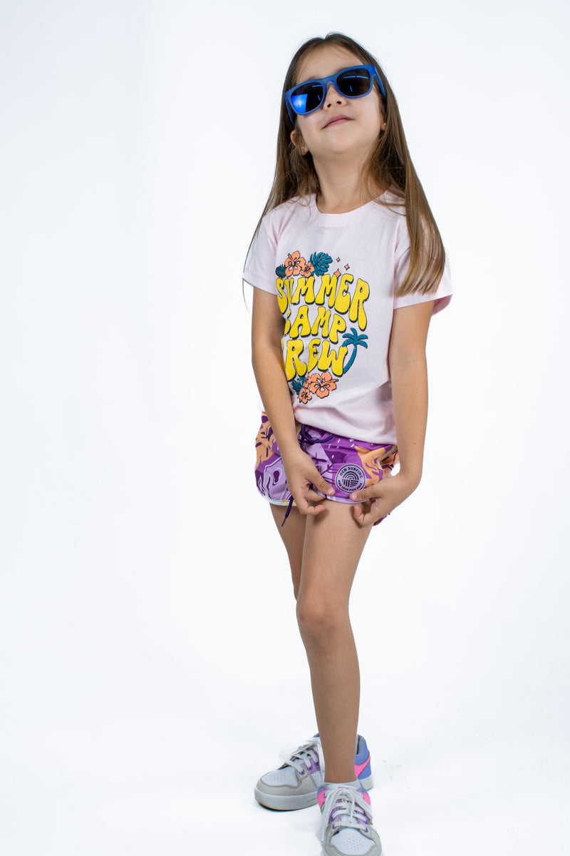 Short Ocn Kids Waves Flores Violetas