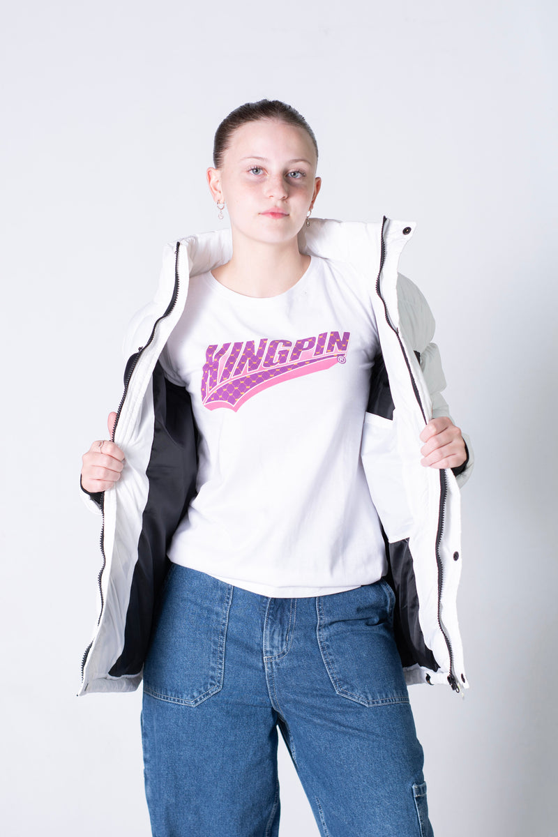 Campera Kingpin Kp Khe Blanco Negro Unisex Puffer