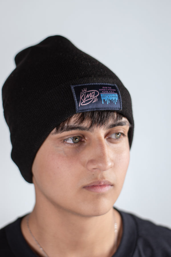 Gorro De Lana King Of Art Dyker Imp Negro Etiqueta Front Azul