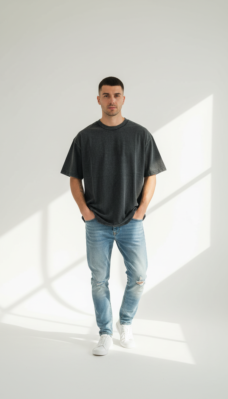 Remera Ocn Cracked Wash Negro