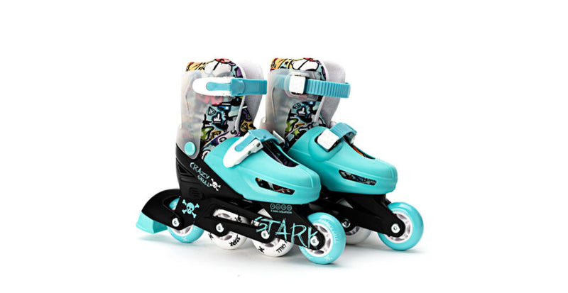 Rollers Stark Kids Extensible Crazy Skull Turquesa Kit Con Protecciones