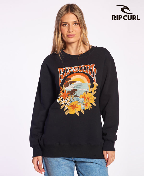 Buzo Rip Curl G Fe Crew Rtc Oversize Floral Negro