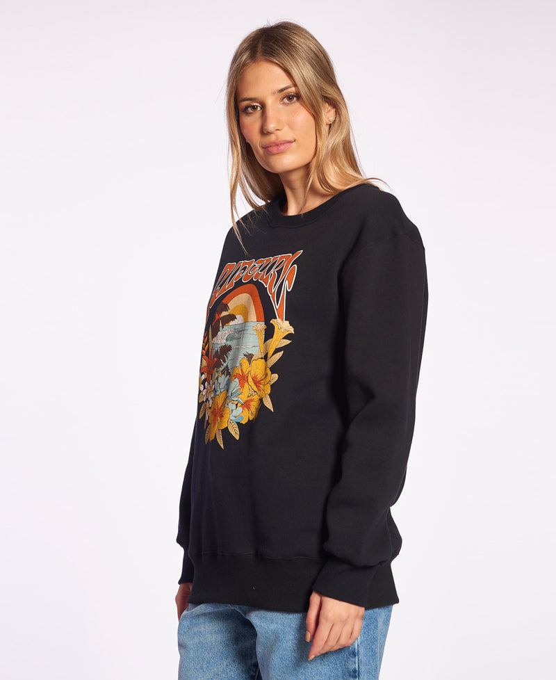 Buzo Rip Curl G Fe Crew Rtc Oversize Floral Negro