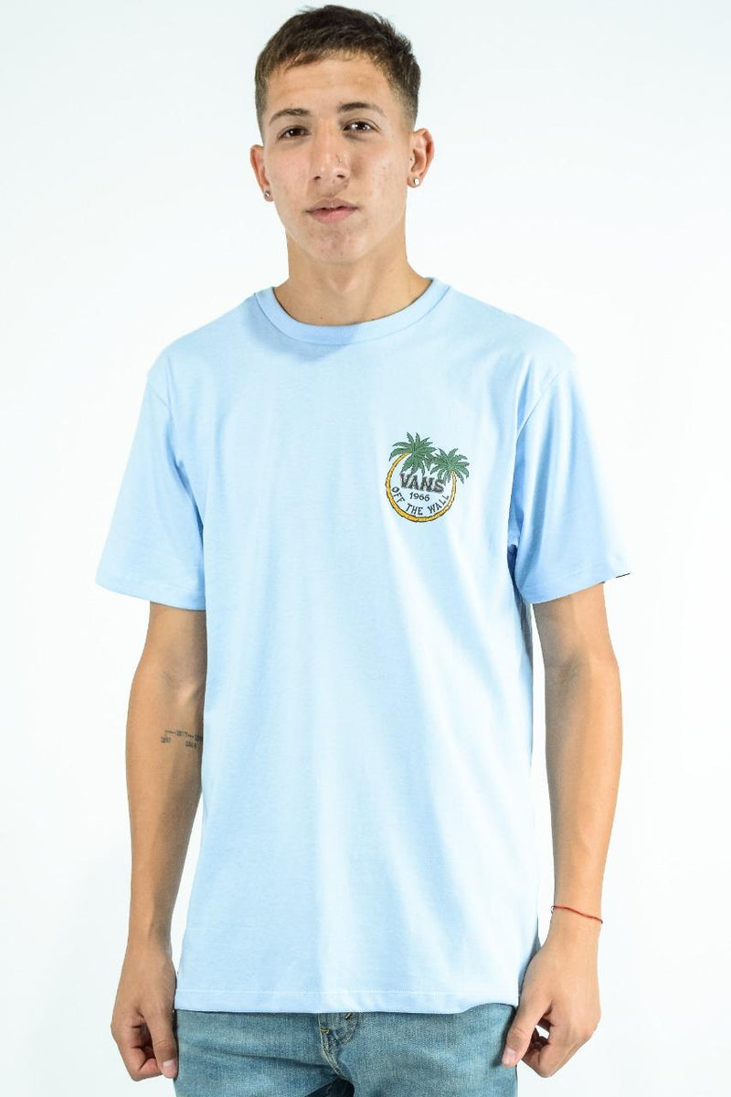 Remera Vans Paradise Dual Palm Slim Celeste
